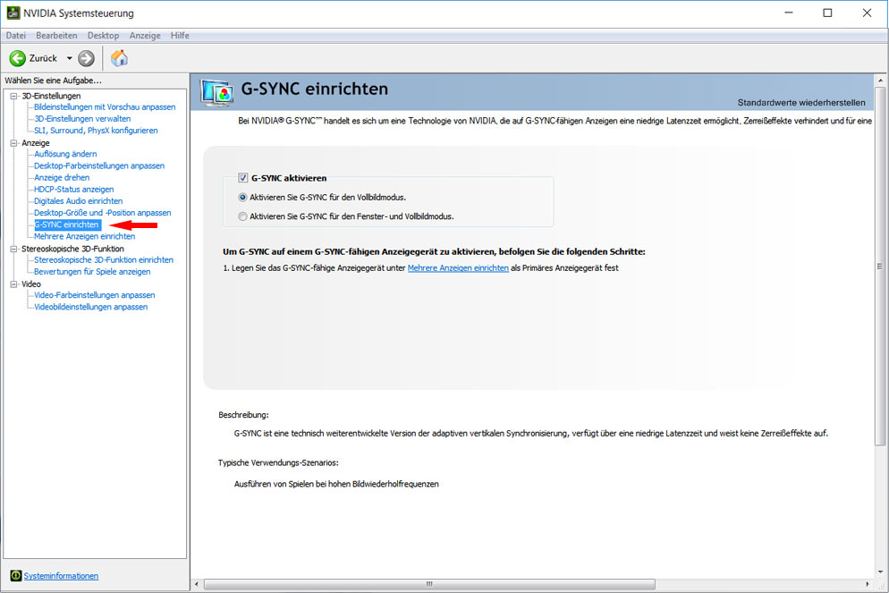 G-Sync aktivieren
